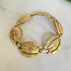 7” Vintage Gold Tone Link Bracelet with Yellow AB Rhinestones